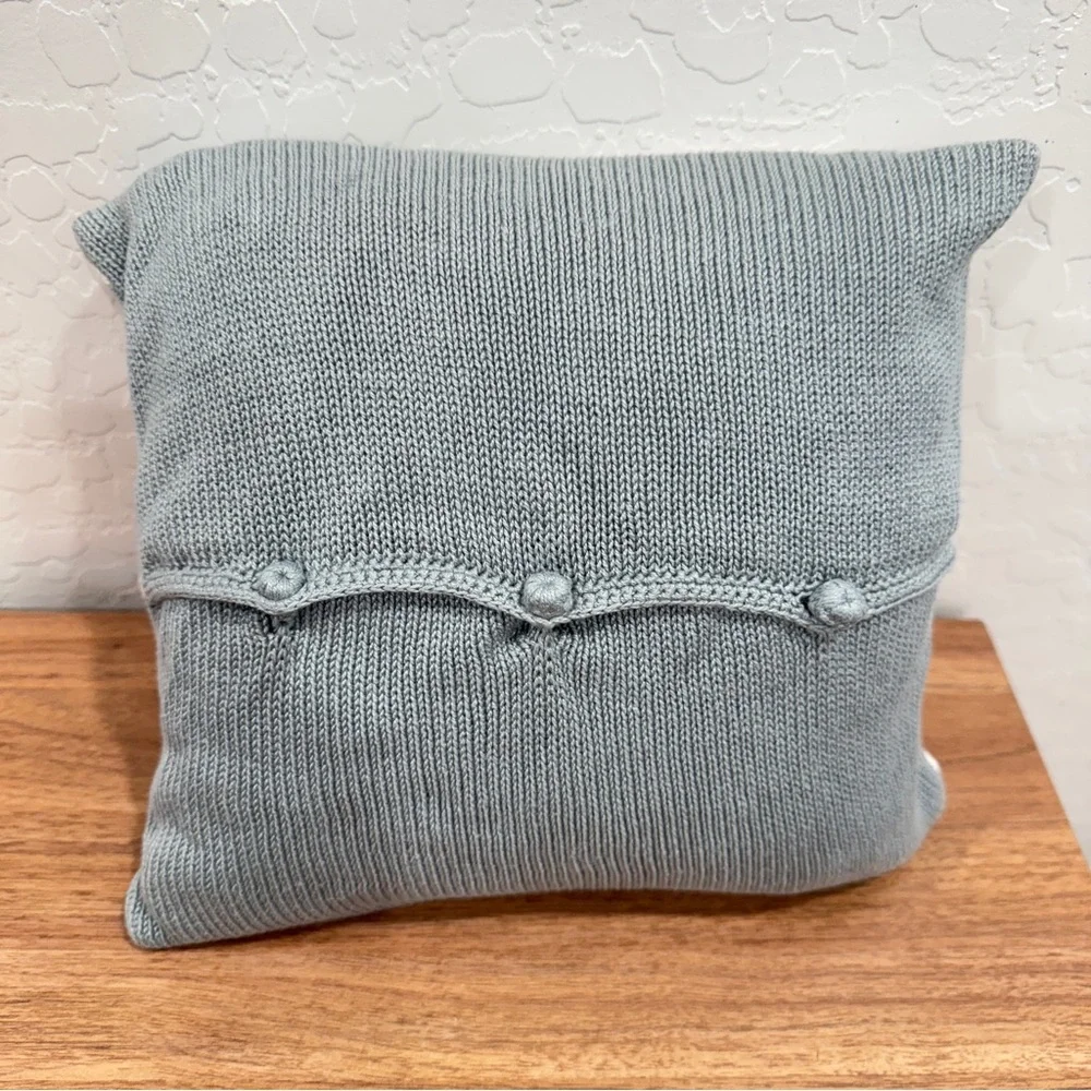 Melange Knit Embroidered Firetruck Pillow Decorative Grey White Striped Small